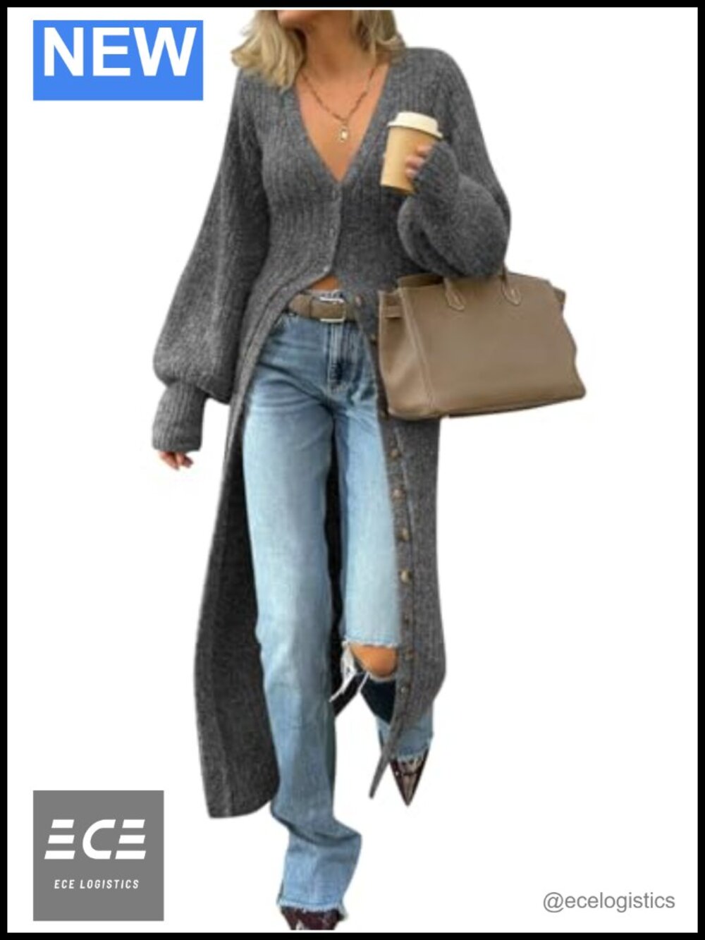 Chunky Knit Long Duster Cardigan Button Down Maxi Sweater Dress